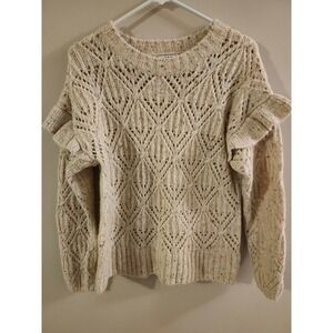 Old Navy Ruffle-Trim Pointelle-Knit Sweater Women's Size Small Cream